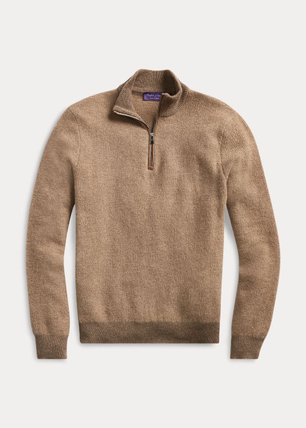 Ralph Lauren Cashmere Quarter-Zip Svetrové Hnědé | aC12VX0d