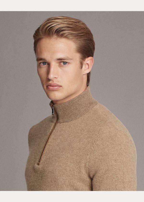 Ralph Lauren Cashmere Quarter-Zip Svetrové Hnědé | aC12VX0d