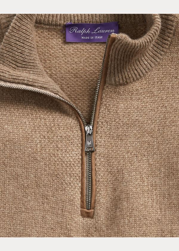 Ralph Lauren Cashmere Quarter-Zip Svetrové Hnědé | aC12VX0d