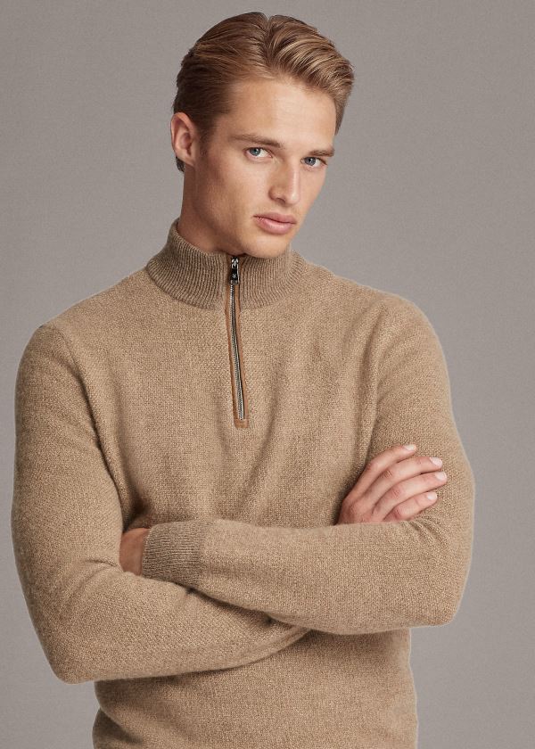 Ralph Lauren Cashmere Quarter-Zip Svetrové Hnědé | aC12VX0d