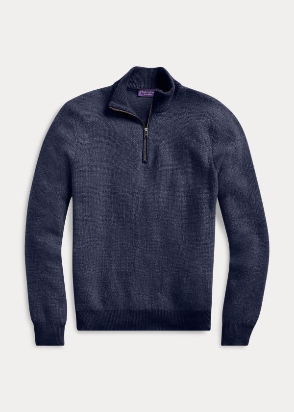 Ralph Lauren Cashmere Quarter-Zip Svetrové Tmavě Blankyt | o8S3xoWp