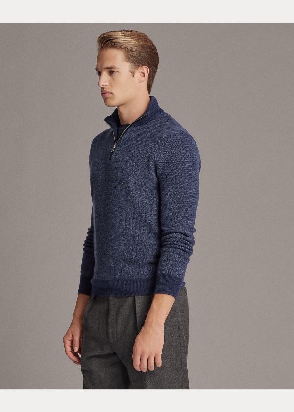 Ralph Lauren Cashmere Quarter-Zip Svetrové Tmavě Blankyt | o8S3xoWp