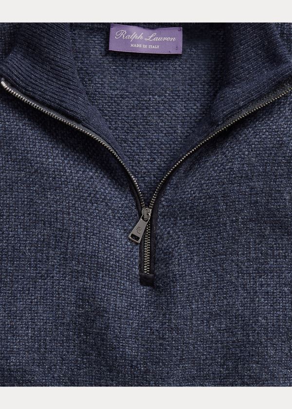 Ralph Lauren Cashmere Quarter-Zip Svetrové Tmavě Blankyt | o8S3xoWp