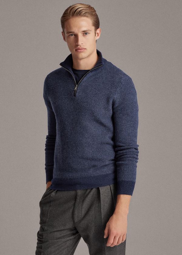 Ralph Lauren Cashmere Quarter-Zip Svetrové Tmavě Blankyt | o8S3xoWp