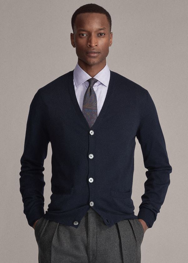 Ralph Lauren Cashmere V-Neck Cardigan Tmavě Blankyt | XSDgPWxp