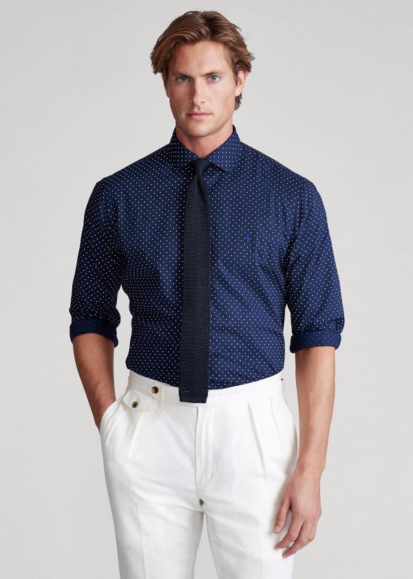 Ralph Lauren Classic Fit Dot Poplin Shirt Tmavě Blankyt Bílé | hr1GraE0