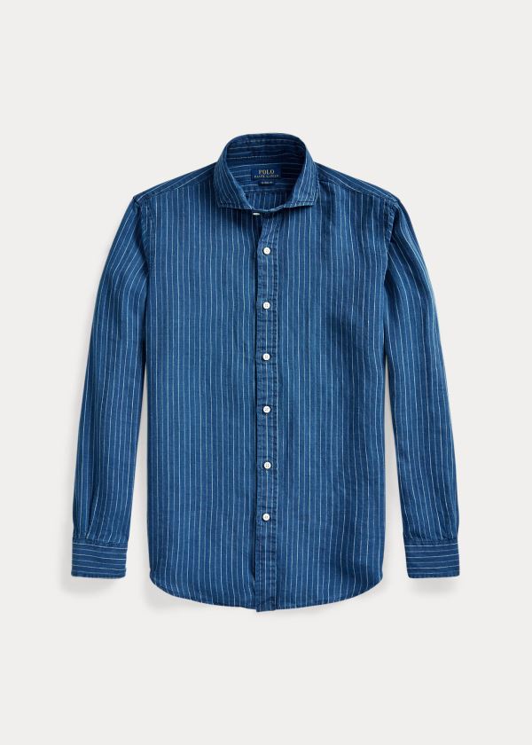 Ralph Lauren Classic Fit Indigo Linen Shirt Indigo Proužek | H8XLEnYJ