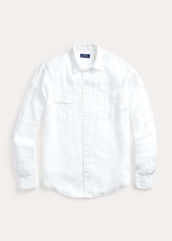 Ralph Lauren Classic Fit Linen Workshirt Bílé | OMuFiXW1