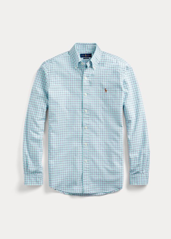 Ralph Lauren Classic Fit Tattersall Shirt Tmavě Blankyt Zelene | UQb3j5NM