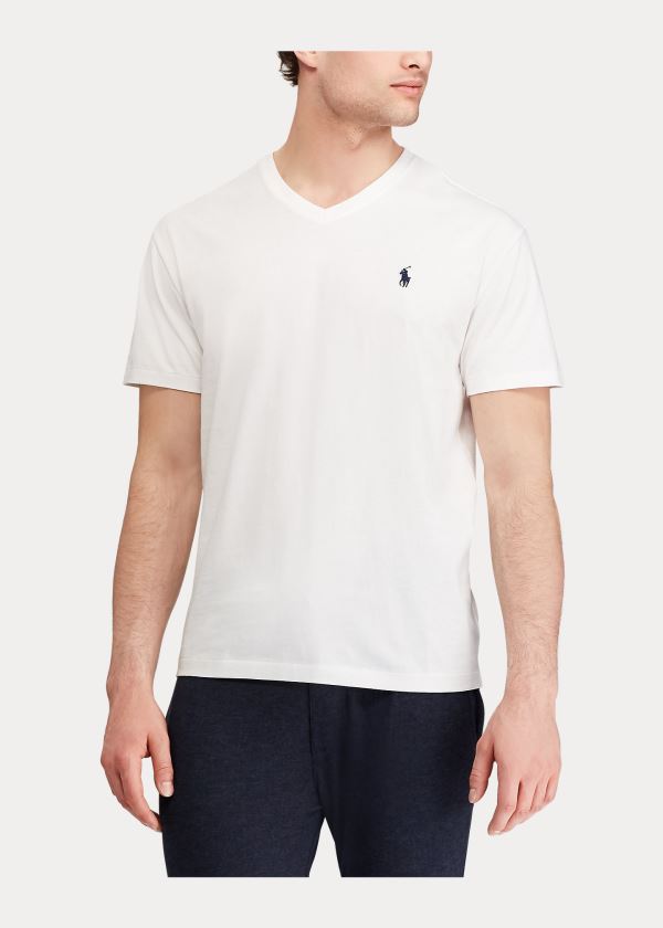 Ralph Lauren Classic Fit V-Neck T-Shirt Bílé | uhkm1lOl