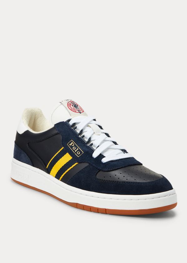 Ralph Lauren Court Læder Sneakers Tmavě Blankyt Zlaté Bílé | B0pz4r4x