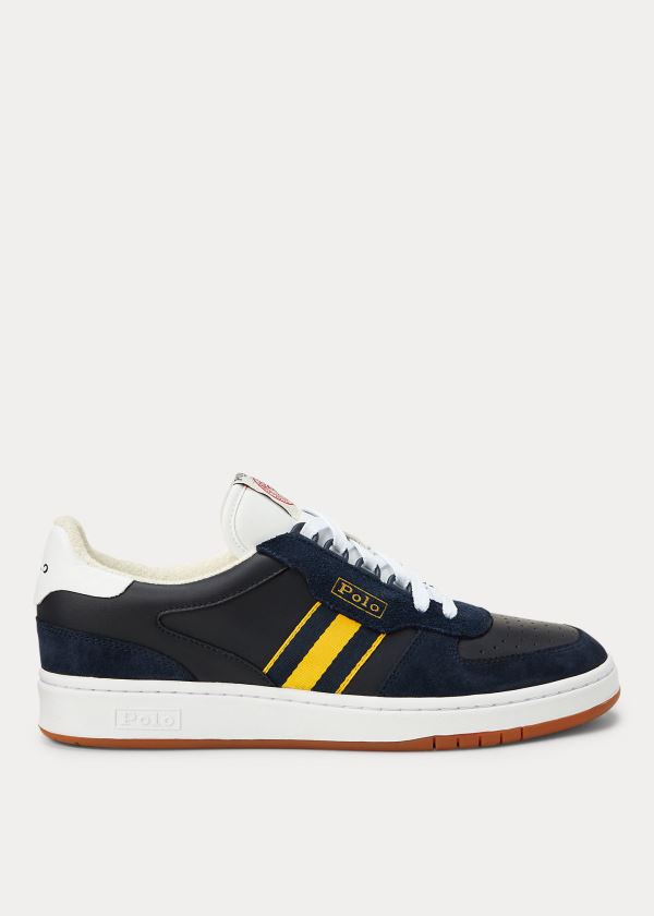 Ralph Lauren Court Læder Sneakers Tmavě Blankyt Zlaté Bílé | B0pz4r4x