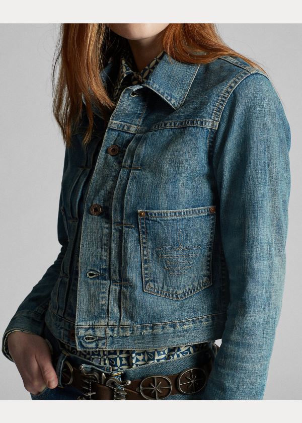 Ralph Lauren Cropped Denim Jacket Olivy Zelené | q8iyUCe9