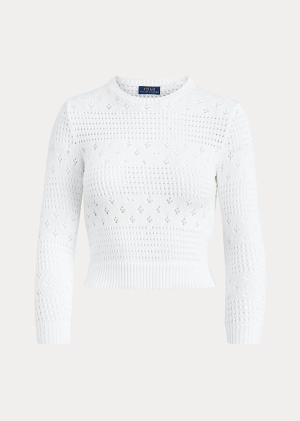 Ralph Lauren Cropped Pointelle Knit Top Bílé | JH6Wms4A