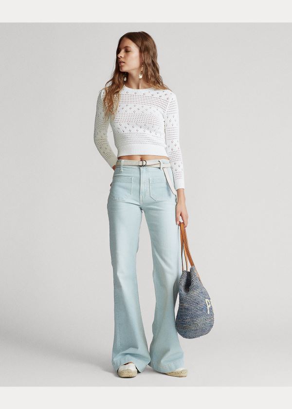 Ralph Lauren Cropped Pointelle Knit Top Bílé | JH6Wms4A