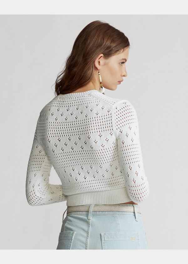 Ralph Lauren Cropped Pointelle Knit Top Bílé | JH6Wms4A