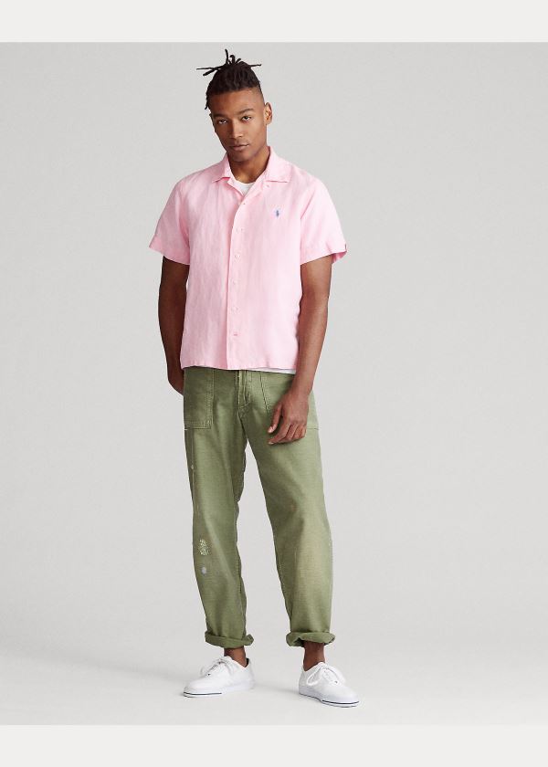 Ralph Lauren Custom Fit Linen-Blend Shirt Růžové | KnG8Misa