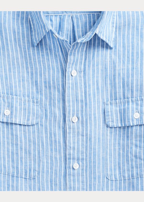 Ralph Lauren Custom Fit Striped Linen Shirt Blankyt Bílé Proužek | hhTEQ7fp