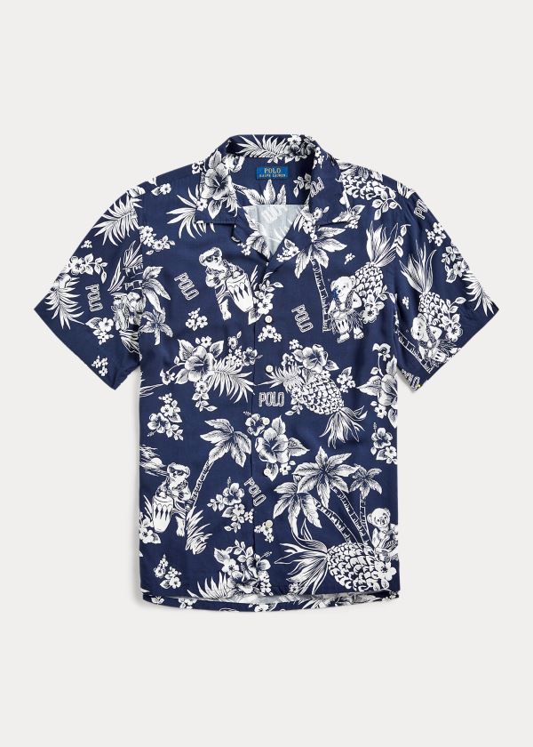 Ralph Lauren Custom Fit Tropical Bear Shirt Tmavě Blankyt Bílé | qimJHFJf