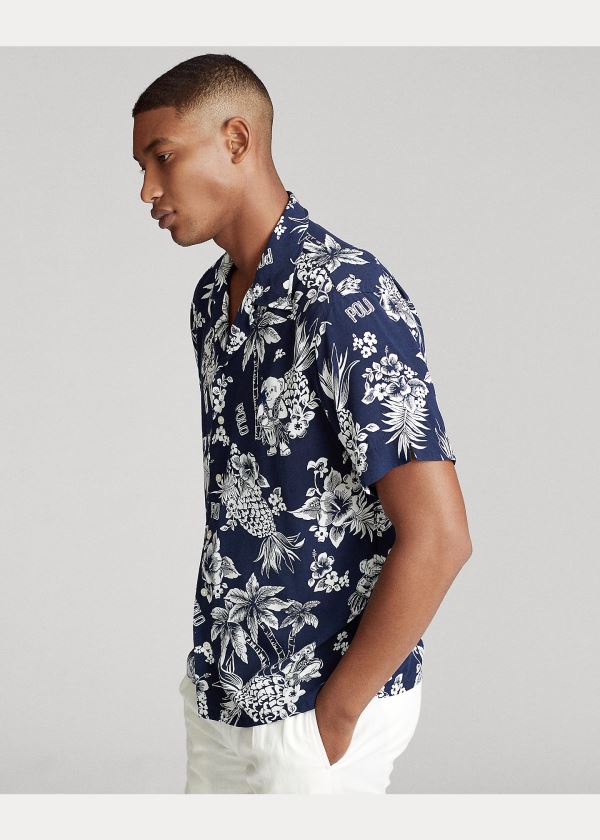 Ralph Lauren Custom Fit Tropical Bear Shirt Tmavě Blankyt Bílé | qimJHFJf