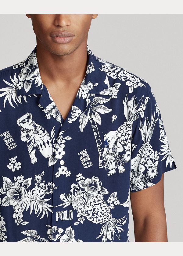 Ralph Lauren Custom Fit Tropical Bear Shirt Tmavě Blankyt Bílé | qimJHFJf