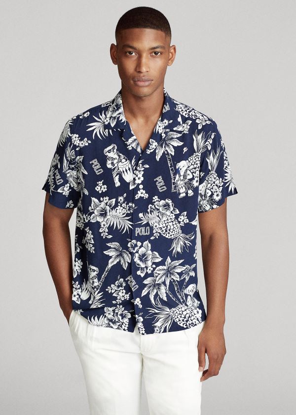 Ralph Lauren Custom Fit Tropical Bear Shirt Tmavě Blankyt Bílé | qimJHFJf