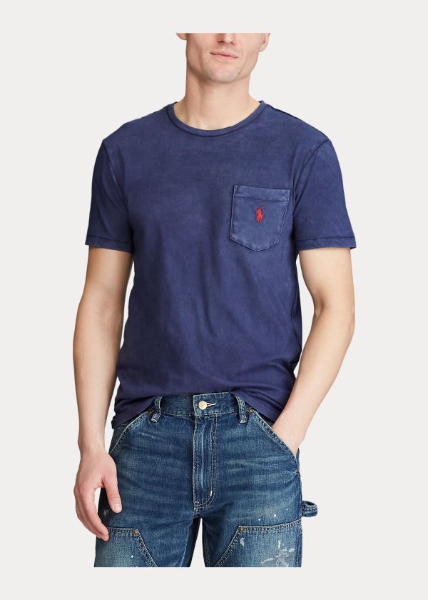 Ralph Lauren Custom Slim Fit Pocket T-Shirt Tmavě Blankyt | fFD3fK0f