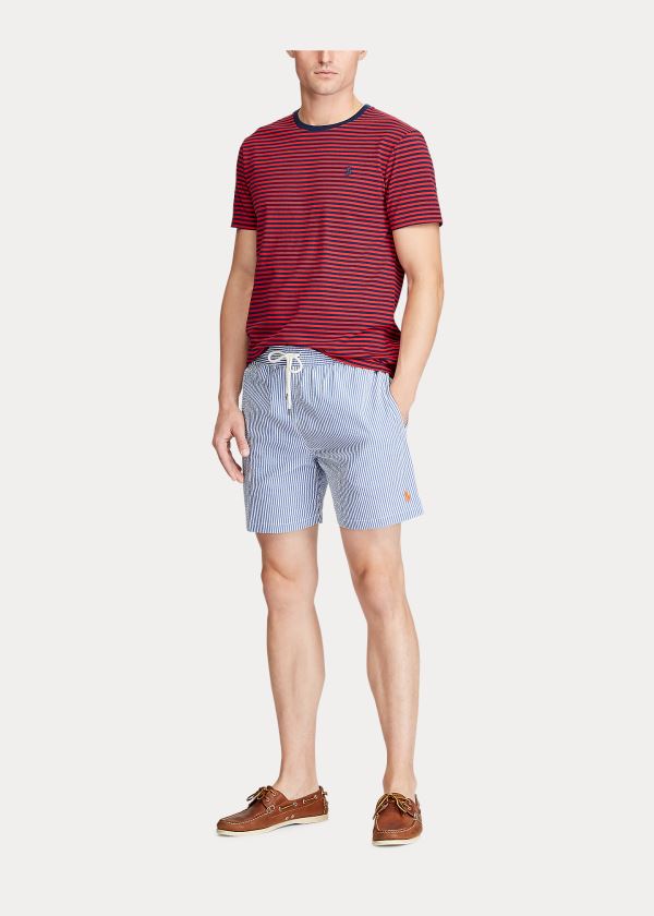 Ralph Lauren Custom Slim Striped T-Shirt Červené Tmavě Blankyt | B3eVVFQl