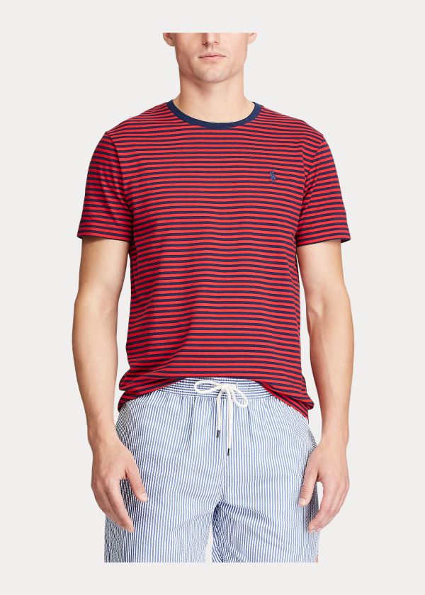 Ralph Lauren Custom Slim Striped T-Shirt Červené Tmavě Blankyt | B3eVVFQl