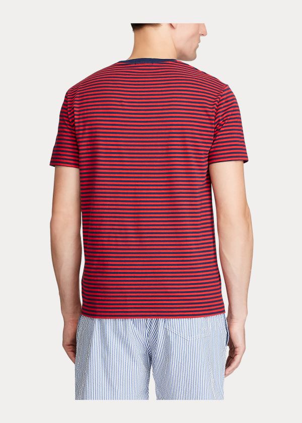 Ralph Lauren Custom Slim Striped T-Shirt Červené Tmavě Blankyt | B3eVVFQl