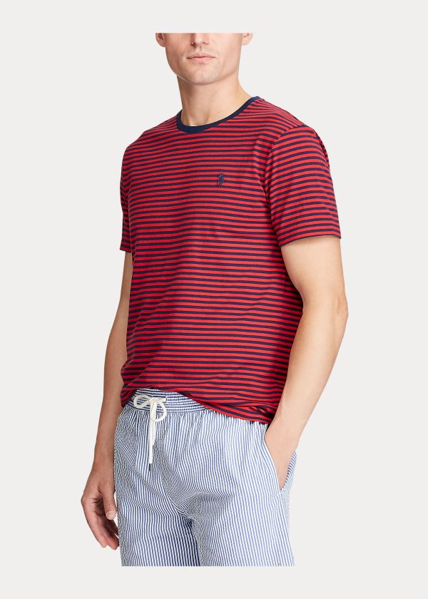 Ralph Lauren Custom Slim Striped T-Shirt Červené Tmavě Blankyt | B3eVVFQl