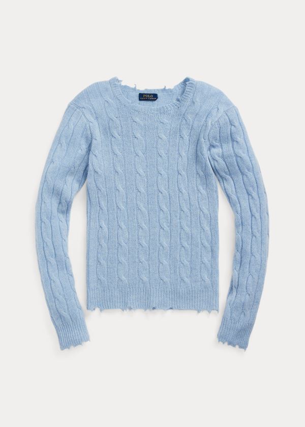 Ralph Lauren Distressed Cashmere Svetrové Světle Blankyt | M2ddjPsg