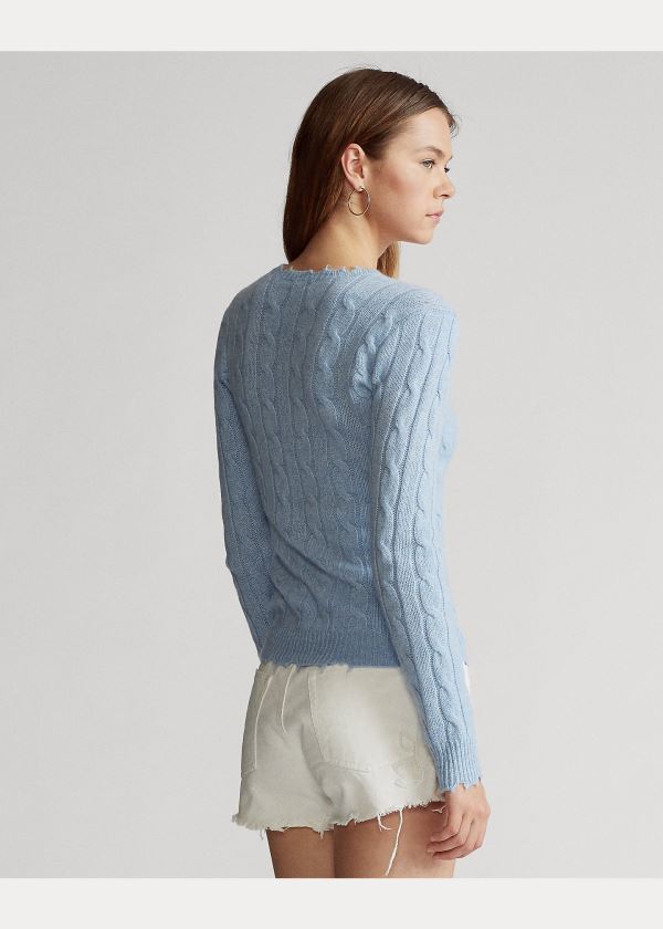 Ralph Lauren Distressed Cashmere Svetrové Světle Blankyt | M2ddjPsg