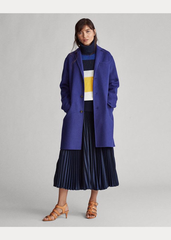 Ralph Lauren Double-Faced Wool-Blend Coat Královská Modrá Blankyt | vSVgHFPp