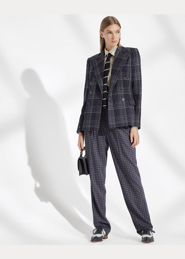 Ralph Lauren Elias Plaid Wool Jacket Tmavě Blankyt Krém | i4iVUc3S