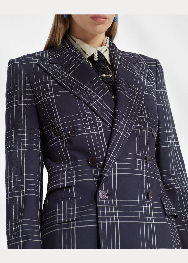 Ralph Lauren Elias Plaid Wool Jacket Tmavě Blankyt Krém | i4iVUc3S