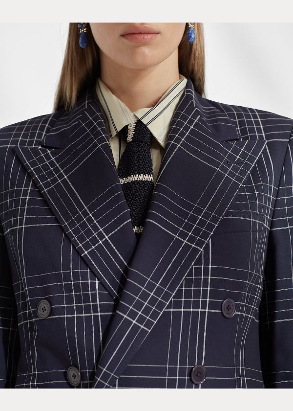 Ralph Lauren Elias Plaid Wool Jacket Tmavě Blankyt Krém | i4iVUc3S