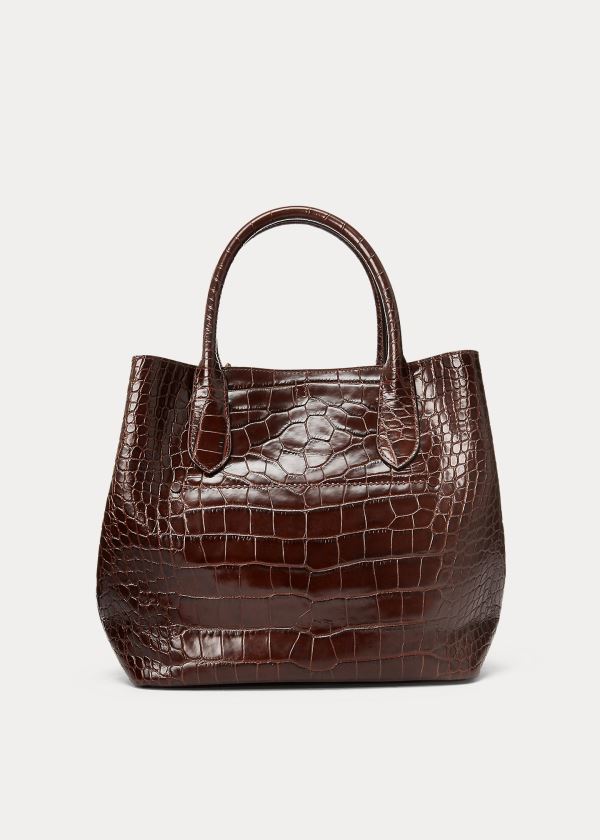 Ralph Lauren Embossed Medium Bellport Tote Čokolády | XoJzgXBP