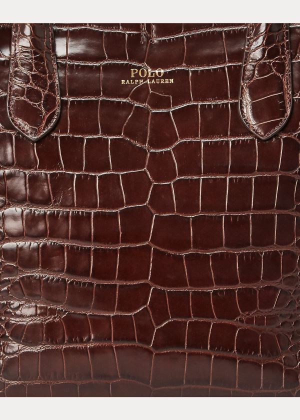 Ralph Lauren Embossed Medium Bellport Tote Čokolády | XoJzgXBP