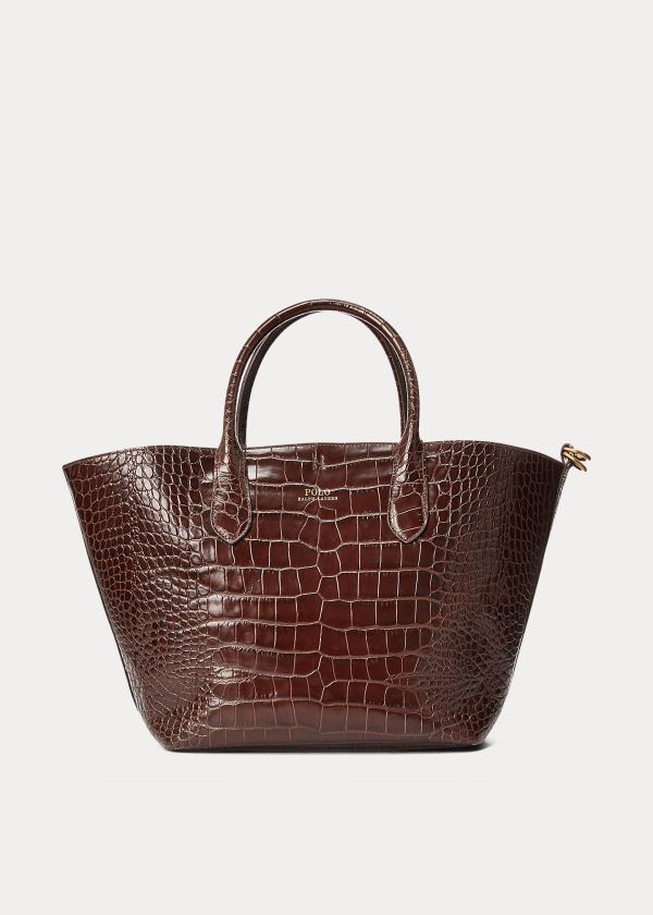 Ralph Lauren Embossed Medium Bellport Tote Čokolády | XoJzgXBP