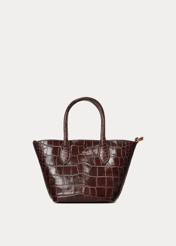 Ralph Lauren Embossed Mini Bellport Tote Čokolády | kmaHPIzI