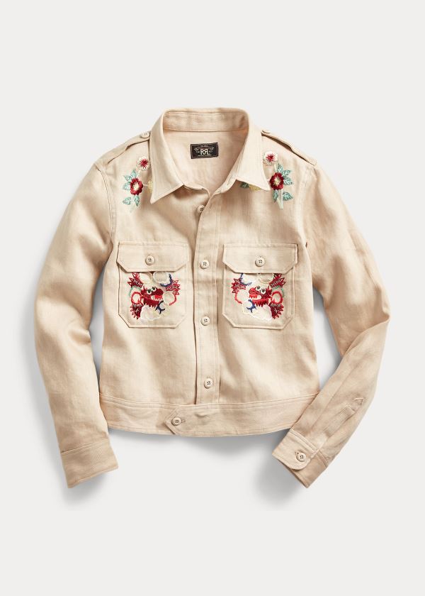 Ralph Lauren Embroidered Linen Jacket Hnědé | ybl8m97P