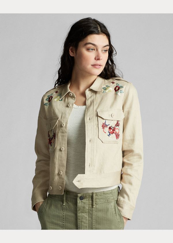 Ralph Lauren Embroidered Linen Jacket Hnědé | ybl8m97P