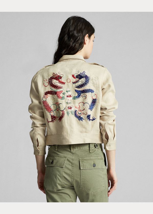 Ralph Lauren Embroidered Linen Jacket Hnědé | ybl8m97P