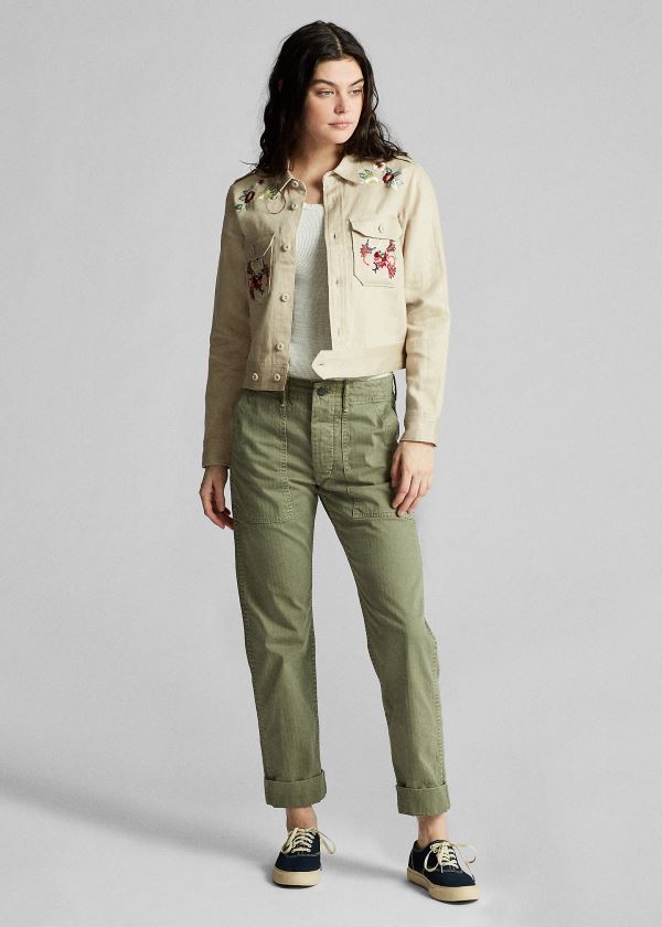 Ralph Lauren Embroidered Linen Jacket Hnědé | ybl8m97P