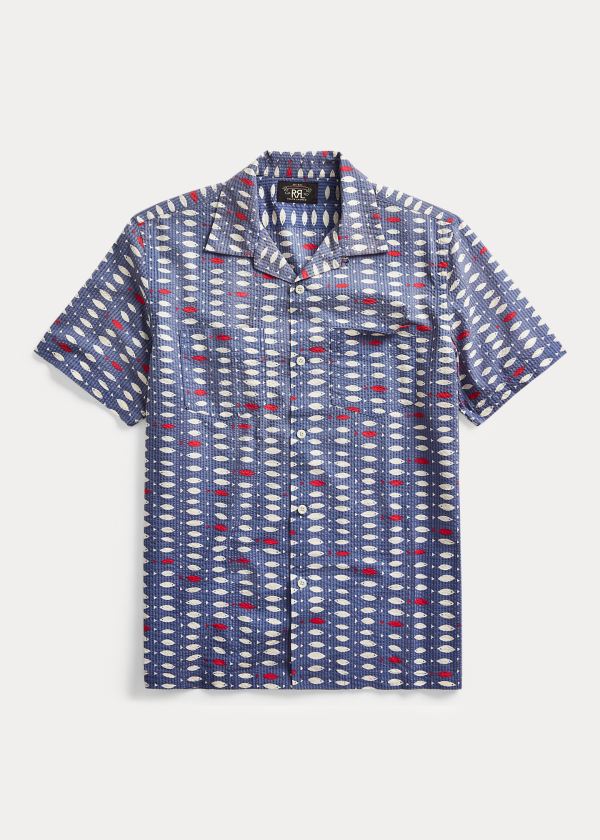 Ralph Lauren Fish-Print Seersucker Shirt Blankyt Červené | O8xkFSTi