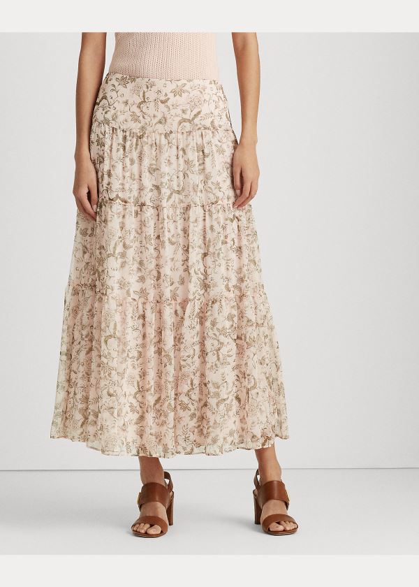 Ralph Lauren Floral Tiered Georgette Skirt Růžové Viacfarebný | 1KYi4jR2