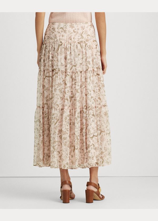 Ralph Lauren Floral Tiered Georgette Skirt Růžové Viacfarebný | 1KYi4jR2