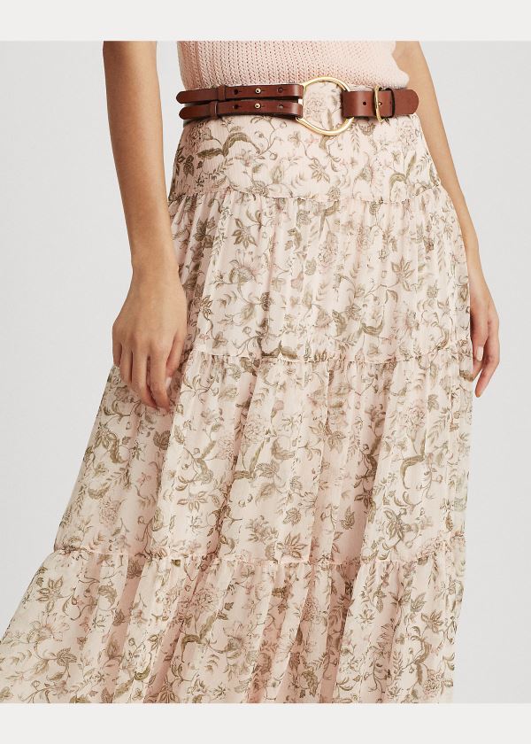 Ralph Lauren Floral Tiered Georgette Skirt Růžové Viacfarebný | 1KYi4jR2