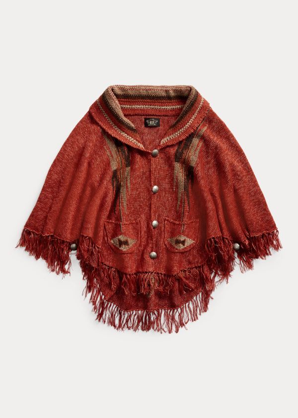 Ralph Lauren Fringe Linen-Blend Poncho Oranžové Viacfarebný | uy07trx8